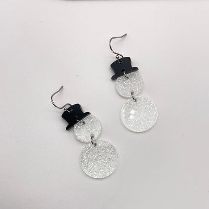 Acrylic Dancing Snowman Drop Dangle Earrings